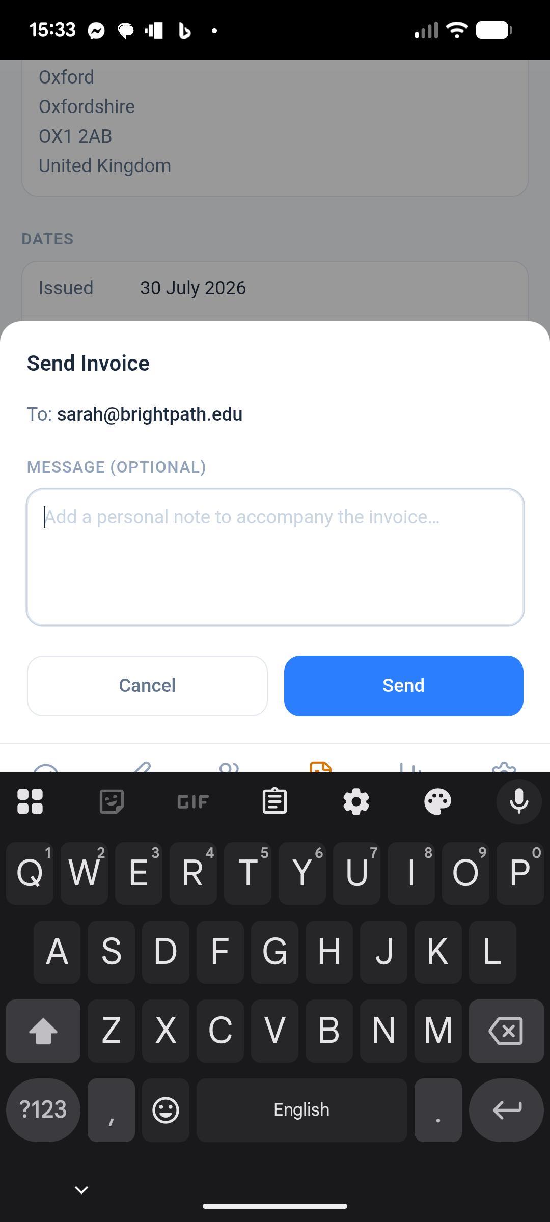 Email from Gmail screenshot